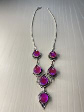 Argento 925 Collana Girocollo Cristallo Fucsia
