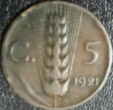 Italia moneta Regno del 1921 5 centesimi Vittorio Emanuele lll circolata