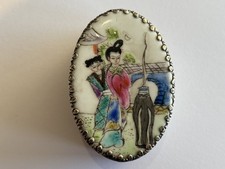 Portagioie cinese in argento dipinto a mano argento con specchio