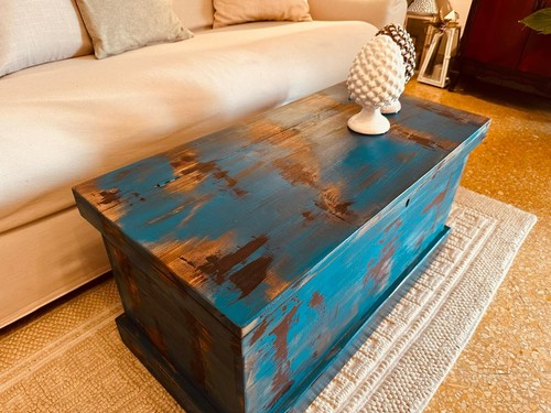 Cassapanca legno massello blu - cassapanca,