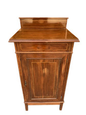 Antico piccolo mobiletto inglese in mogano intarsiato Londra epoca Edoardiana