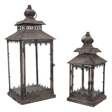 Set di due lanterne in ferro shabby chic country con vetro arredo giardino casa