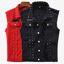 Uomo Denim Borchie Gilet senza
