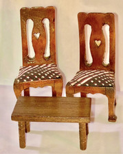 2 sedie e tavolino in legno stile country cottage finitura ciliegio e noce vintage