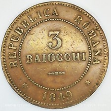 Moneta 3 Baiocchi 1849 Roma, Seconda Repubblica Romana, BB