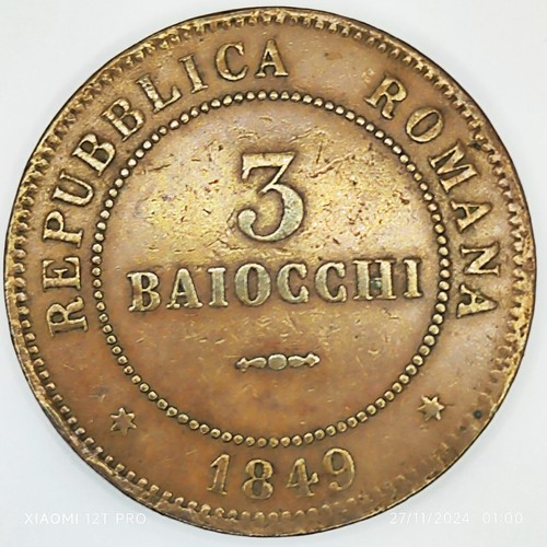 Moneta baiocchi 1849 roma - moneta, 3