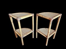 Coppia Bamboo Bambù Rattan Vimini Angoliere Ripiani Comodini Originali Anni '60 