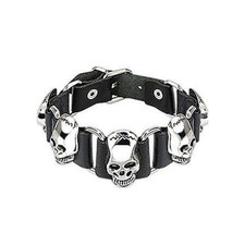 Braccialetto Uomo Donna Teenager Pelle Teschio Acciaio Regolabile Gotico Da 0142