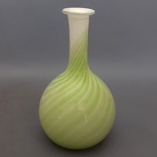Vaso Vetro Murano Design Spirale Verde Bianco Opalino Lucido Modernariato 1970
