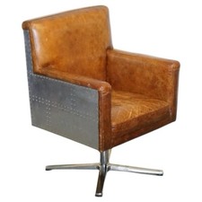 POLTRONA CAPITANI UFFICIO GIREVOLE METALLO AVIATORE PELLE MARRONE VINTAGE