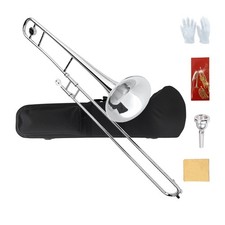 Trombone scorrevole tenore Bb trombone piatto ottone nichelato con custodia boccaglio
