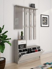 Mobile ingresso specchio, appendiabiti e scarpiera, 100x180x25 cemento bianco