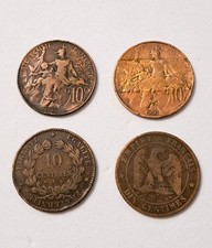 Lotto di 4 vecchie monete Francia