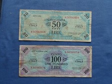 100 ONE HUNDRED LIRE+50 FIFTY LIRE-ALLIED MILITARY CURRENCY-BILINGUE-1943 ITALIA