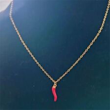 Collana Ciondolo Corno Peperoncino Rosso 18mm Catena Oro 45/50cm Elegante unisex
