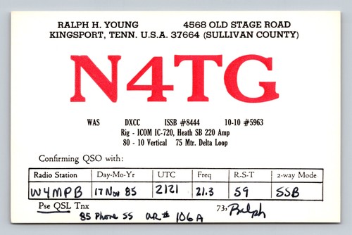 Ham radio qsl n4tg - ham, kingsport