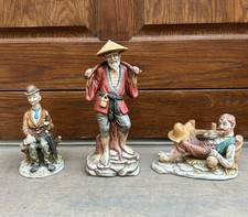 Lotto 3 statue in porcellana capodimonte bisquite ceramica maiolica pescatore