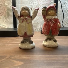 2 Lot Of Creative Co-Op Sparkled Christmas Carolers Figurines 4" Tall. 