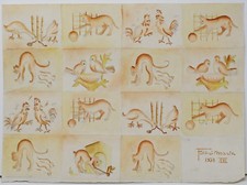 DIPINTO watercolor painting FABBRI MARIA Bozzetto Gatti Cani Animali  1937 