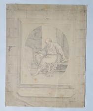 Antico disegno a matita neoclassico datato 1807 Socrate dopo Angelica Kauffmann
