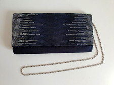 Pochette Elegante Donna Borsa Blu Strass Tracolla Catenina