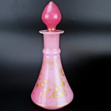 Antica caraffa/bottiglia in vetro epoca Biedermeier 1850 circa decoro oro rocaille 22 cm