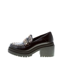 MICHAEL KORS scarpe donna Mocassino Rocco in pelle nero borchiette oro tacco 7