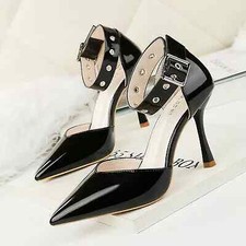 Scarpe decolte eleganti donna stiletto 9 cm nero lucido pelle sintetica 1440