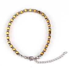 Bracciale Uomo in Acciaio Oro Perline Braccialetto Catena Regolabile Ematite