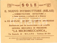 1930 ca MILANO Officina LA MICROMECCANICA Interrutore Sole Brevetto TORNAGHI