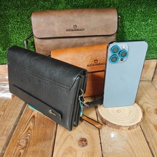 Pochette in Pelle Vegana Uomo Donna Borsello a Mano Borsa Da Polso Per Iphone