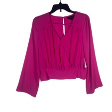 Blusa Bold Elements rosa manica lunga top collo quadrato donna media NUOVA
