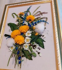 Quadro Rilievo ricamato A Mano con nastro Incorniciato 34x24cm Art Home Decor   