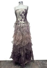 vestito elegante cerimonia donna lungo  IMPERO argento lilla uk 10 M 44