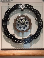 OROLOGIO da PARETE  DISCO FRENO MOTO, CRISTALLO, LEGNO CILIEGIO, CATENA