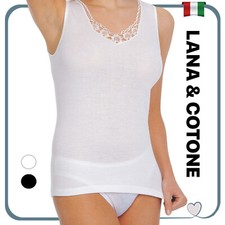 Canottiera Intima Donna in LANA e COTONE Spalla Larga Pizzo Canotta Termica da