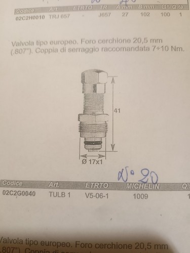 Valvola tubeless per ruspe - valvola,