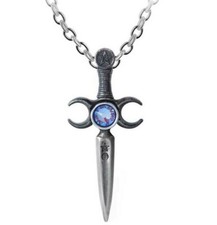 Collana Alchimia Gotico Athame Ciondolo Wiccan Pugnale Cerimoniale Tripla Luna P871