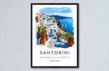 Poster Acquerello Santorini