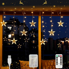 Tenda Luminosa Stella 3M 120 LED Batteria/USB Timer IP44 Cascata Natale Varianti