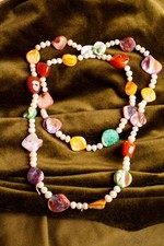 Collana Vintage Barocca In Perle Con Madreperla Colorata 88CM Originale