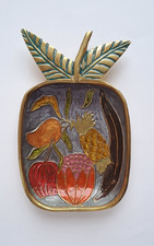 Piattino svuotatasche posacenere ottone decorato smaltato frutta - vintage