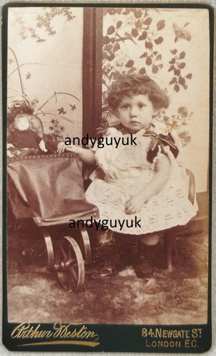 Cdv girl doll pram - girl, by