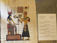 Pittura egiziana '900 su carta di papiro con certificato