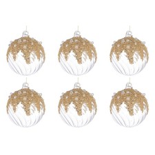 Palline di Natale in Vetro Trasparenti con Decorazioni Oro Beautity