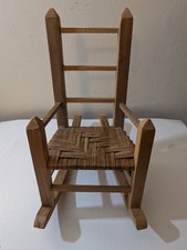 Sedia a dondolo vintage in legno tessuto seduta scala schienale 16" dondolo per orsi, bambola AG