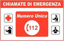 CARTELLO SEGNALETICO - CHIAMATE DI EMERGENZA - NUMERO UNICO 112 - segnaletica