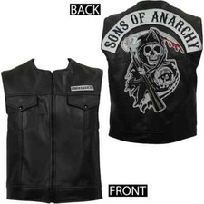 Gilet Uomo SOA Sons of Anarchy Vera Pelle Nero - Nuovo con etichette