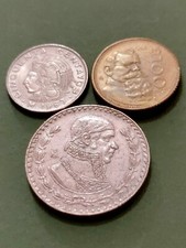 LOTTO  STOCK MESSICO N. 3  MONETE MESSICANE  CON UN  1 PESO DEL 1960 IN ARGENTO 