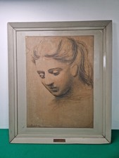 Grande ritratto con cornice Tete de Jeune Femm stampa di disegno a matita di Picasso A/F
